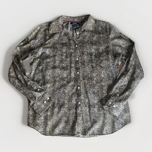 Chaps No Iron Leopard Print Button Down Shirt XL Long Sleeve Animal Print Top